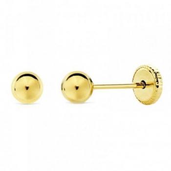 Pendientes de Oro 18k para Mujer con Bola Lisa de 4mm y Cierre Tuerca