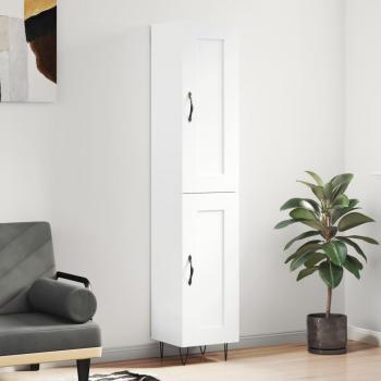 Aparador alto de madera contrachapada blanco brillo 34,5x34x180 cm