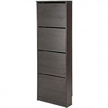 Armario Zapatero Loira 52AB Wengué - Mueble Zapatero Estrecho Alto con 4 Puertas Abatibles, Color Wengué