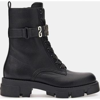 Guess Madox Logo Combat Boots - Women's Mid-Calf Military Style with Track Sole in Black