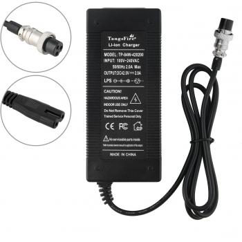 TangsFire 36V Cargador de batería de Salida 42v 2a ebike Cargador de 3 Patas en línea de 12mm Conector de 0.41 Pulgadas