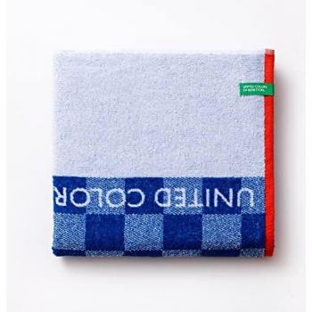 UNITED COLORS OF BENETTON Kids - Toalla de Playa para niños de 70 x 140 cm, 450 gsm, 100% Algodón, Gran Suavidad, Ligera, Secado Rápido, Unisex, Apta lavado a máquina, Azul Cuadros