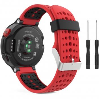 MoKo Forerunner 235/235 Lite/220/230/620/630/735XT Correa - Reemplazo Suave Silicona Watch Band Deportiva Accessorios de Reloj Pulsera Ajustable con Cierre de Clip, Rojo & Negro