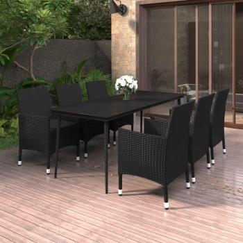 7-Piece Poly Rattan Garden Dining Set with Cushions and Glass Top