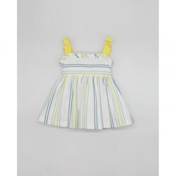 Vestido rayas azul y amarilla tirante lazos y volantitos