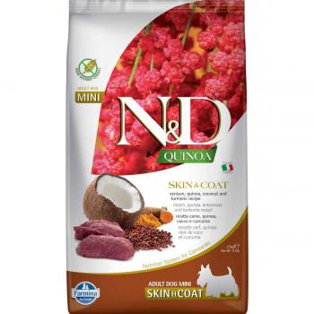 Farmina N&D Quinoa Dog Mini Skin Coat Venado 2,5kg - Pienso para perros adultos, formulación con quinoa, especializado en el cuidado de la piel y el pelaje, sabor a venado, tamaño mini