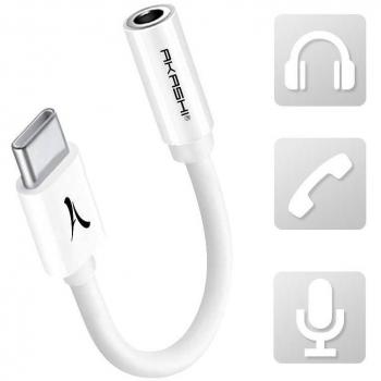 Adaptador de Audio USB-C a Jack 3.5mm con Función de Micrófono Flexible Akashi Blanco