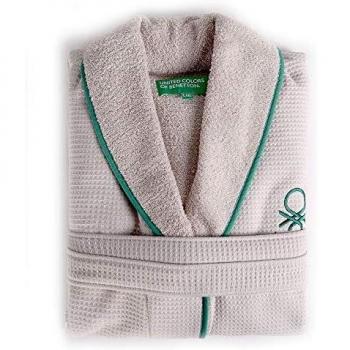 Benetton Tevere - Albornoz de Algodón con Capucha, para Mujer y Hombre con Cierre de Cordón - Color Beige y Verde, Talla M/L