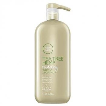 Champú y Gel de Ducha Restaurador de Árbol de Té y Cáñamo 2 en 1 para Todo Tipo de Cabello 1000 ml