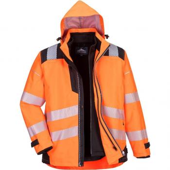 PW3 3-in-1 Class 3 Hi-Vis Jacket in Oxford Weave 300D (Orange/Black, 4XL)