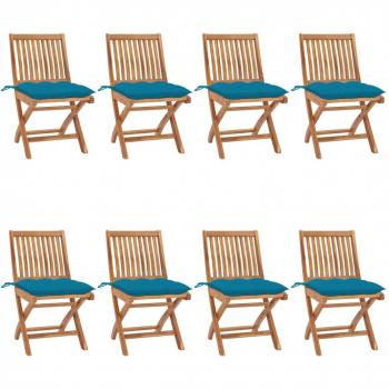 Folding Garden Chairs Set with Cushions - 8 pcs Solid Teak Wood