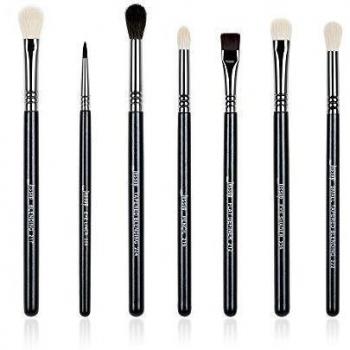 Jessup de pinceles profesionales para maquillaje de ojos, 7 pinceles sintéticos premium para delineador de ojos con mezcla de sombras de ojos, negro plateado T077