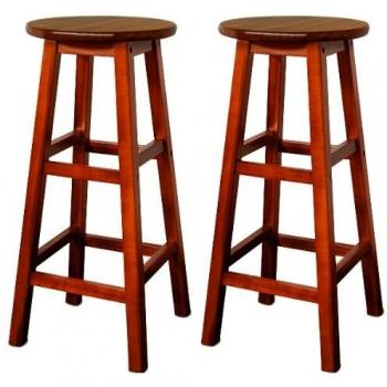 Deuba Set de 2 Taburetes Altos para Bar 76cm Juego de sillas Altas para Barra de Madera de Acacia