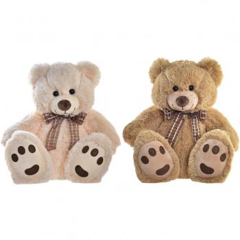 Oso de Peluche DKD Home Decor Lazo 35 x 30 x 41 cm Beige Marrón Infantil Oso (2 Unidades)