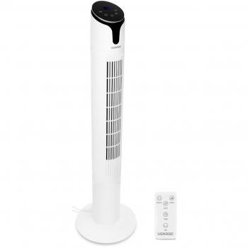Ventilador de torre Vonroc - 110 cm - 3 velocidades - función oscilante - temporizador 15h - blanco - Incl. mando a distancia