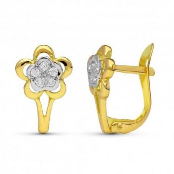 Pendientes Inmaculada Romero Oro Bicolor 18k Niña Primera Comunión 12 Mm Forma Flor Circonitas Tallo