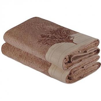 Juego de Toallas de Baño Suaves 100% Algodón Marrón Claro y Crema - 2 Piezas
