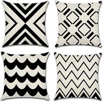 HuifengS Fundas de cojín de Lino Fundas de Almohada cuadradas Patrones geométricos Decorativos para sofás Camas Sillas Fundas de cojín 4 Piezas, 45 x 45 CM