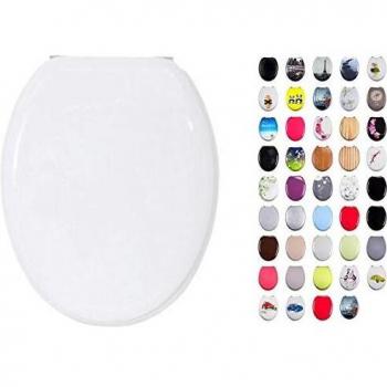 MSV 140003 Asiento para Inodoro con Tapa - de Madera de Densidad Media/Acero Inoxidable - 42,5 x 36,5 x 1,7 cm - Blanco