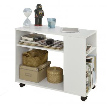 SoBuy® FBT34-W,ES Mesa auxiliar con 2 estantes, Consola,mesita de noche con ruedas