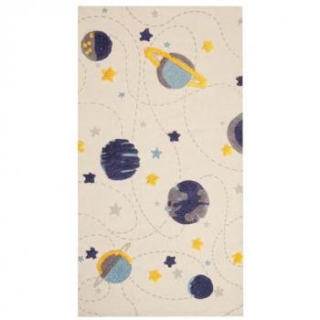 Alfombra Infantil Multicolor Motivo Galaxia 80 x 150 cm para Sala de Juegos con Estrellas y Planetas
