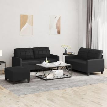 Juego de sofás 3 PCs con almohadas negro en cuero sintético Vidaxl
