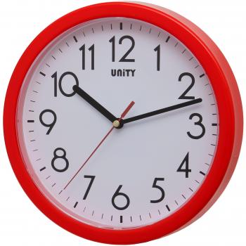 Unity Hastings- Reloj de Pared, silencioso, Moderno, 22 cm, plástico, Rojo, 22 x 22 x 3 cm