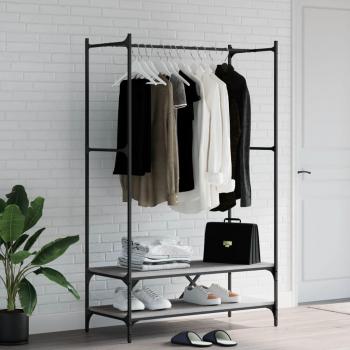 Perchero con Estantes Soporte para Ropa de Madera de Ingeniería en Color Negro, Marrón Roble y Roble Sonoma
