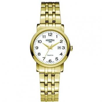 Roamer Classic Line Women's Quartz Watch with White Dial Analogue Display and Gold Stainless Steel Bracelet 709844 48 26 70