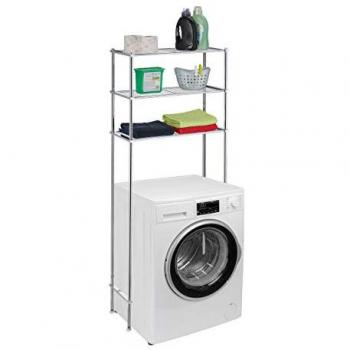 Estantería Metálica Sobre Lavadora con 3 Baldas, Mueble para Secadora o WC, 162,5x67x30cm, Plateado - Relaxdays