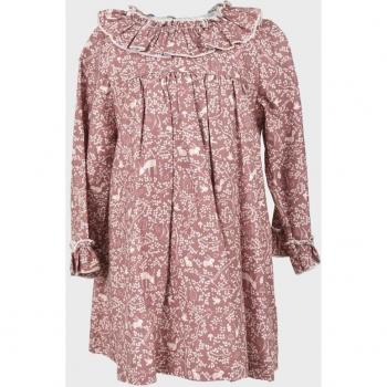 Vestido de bebé niña rosa de algodón con manga larga y volantes