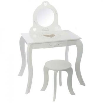 Tocador Clásico con Espejo y Taburete, Mesa de Maquillaje con 1 Cajón - Rincón de Belleza