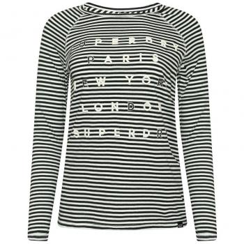 Superdry - Camiseta de manga larga - Rayas - para mujer negro Negro De La Raya X-Large