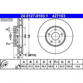 Disco de freno ATE 24.0127-0103.1, frente, ventilado, altamente carbonizado, 1 pieza