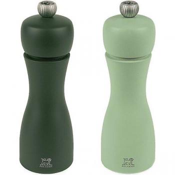 Manual Beech Wood Salt and Pepper Mill Set in Moss Green & Mint Green, 15cm Tahiti