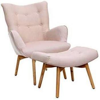 Sillón diseño escandinavo con reposapiés rosa y madera clara BRISTOL