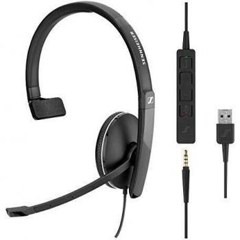 Wired Monaural UC Headset with USB and 3.5mm Jack, In-Line Call Control - Compatible with Skype