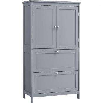 Armario de baño versátil con gran espacio de almacenamiento, mueble blanco de 30 x 60 x 110 cm, incluye 2 cajones, 2 puertas y estante ajustable