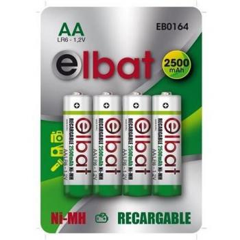 Elbat Pack de 4 Pilas Recargables LR6 AA 2500mAh