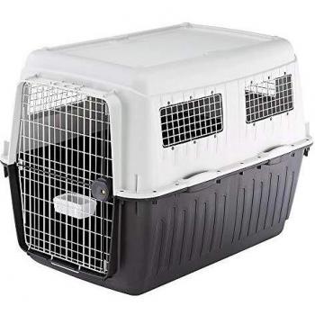 Transportín para perros grandes Atlas 80 Profesional, gris, medidas 80 x 118 x 88 cm, incluye comedero y accesorios, sistema de cierre de seguridad y rejillas de ventilación
