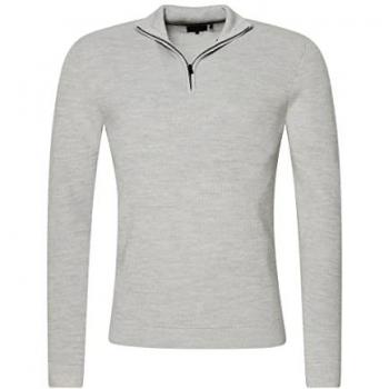 Superdry Men's Merino Wool Semi-Zipped Sweater, Grey, Size M