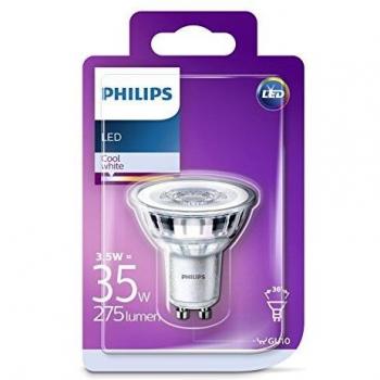 Philips - Bombilla LED Foco GU10 Cristal, 3.5 W, Equivalente a 35 W, Luz Blanca Fría, No Regulable - Pack de 1