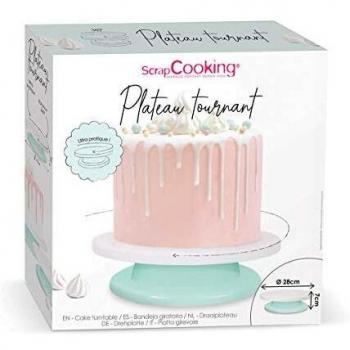 Base Giratoria para Tartas y Repostería Scrapcooking - 28 cm Ø - Presentador Rotativo 360° en Blanco y Verde Agua