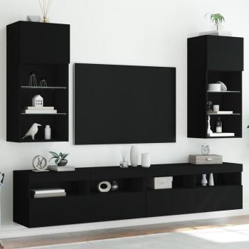 Muebles de puerta de TV con luces LED 2 piezas negro 40,5x30x90 cm