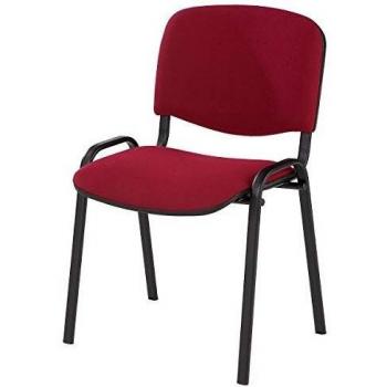 Silla Apilable para Visitas con Respaldo Acolchado, Estructura Negra y Tapizado Burdeos - Pack de 2 unidades