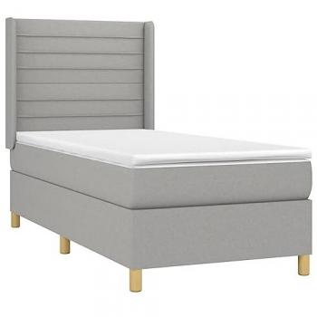 Cama Box Spring con colchón y luces LED, tela gris claro, 80x200 cm
