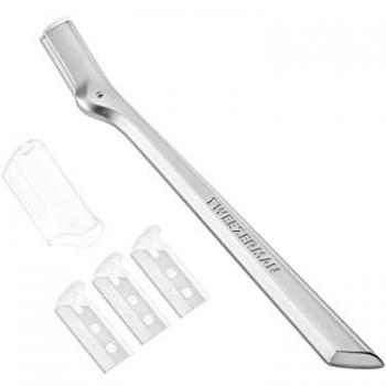 Cuchilla para cejas de Tweezerman, afeitadora de cejas con cuchillas intercambiables (3 cuchillas, afeitadora de precisión, acero inoxidable), plateada