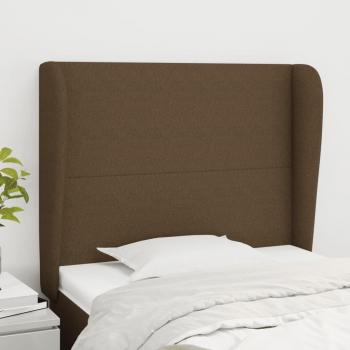 Cabecero de cama con orejas de tela gris claro y cabezal marrón oscuro 103x23x111/128 cm
