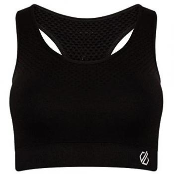 Dare2b Don't Sweat It Bra - Sujetador deportivo para mujer, color negro (XL), diseño de impacto medio, tejido Q-Wic elástico de secado rápido y repelente de olores, tecnología SeamSmart
