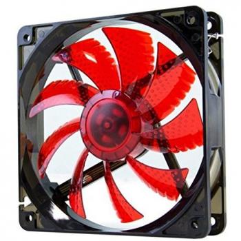 Nox Coolfan -NXCFAN120LR- Ventilador Caja PC 120mm, 9 aspas traslúcidas, rodamientos larga duración, 4 LEDs, silencioso, conector 3 y 4 pines, color rojo - negro